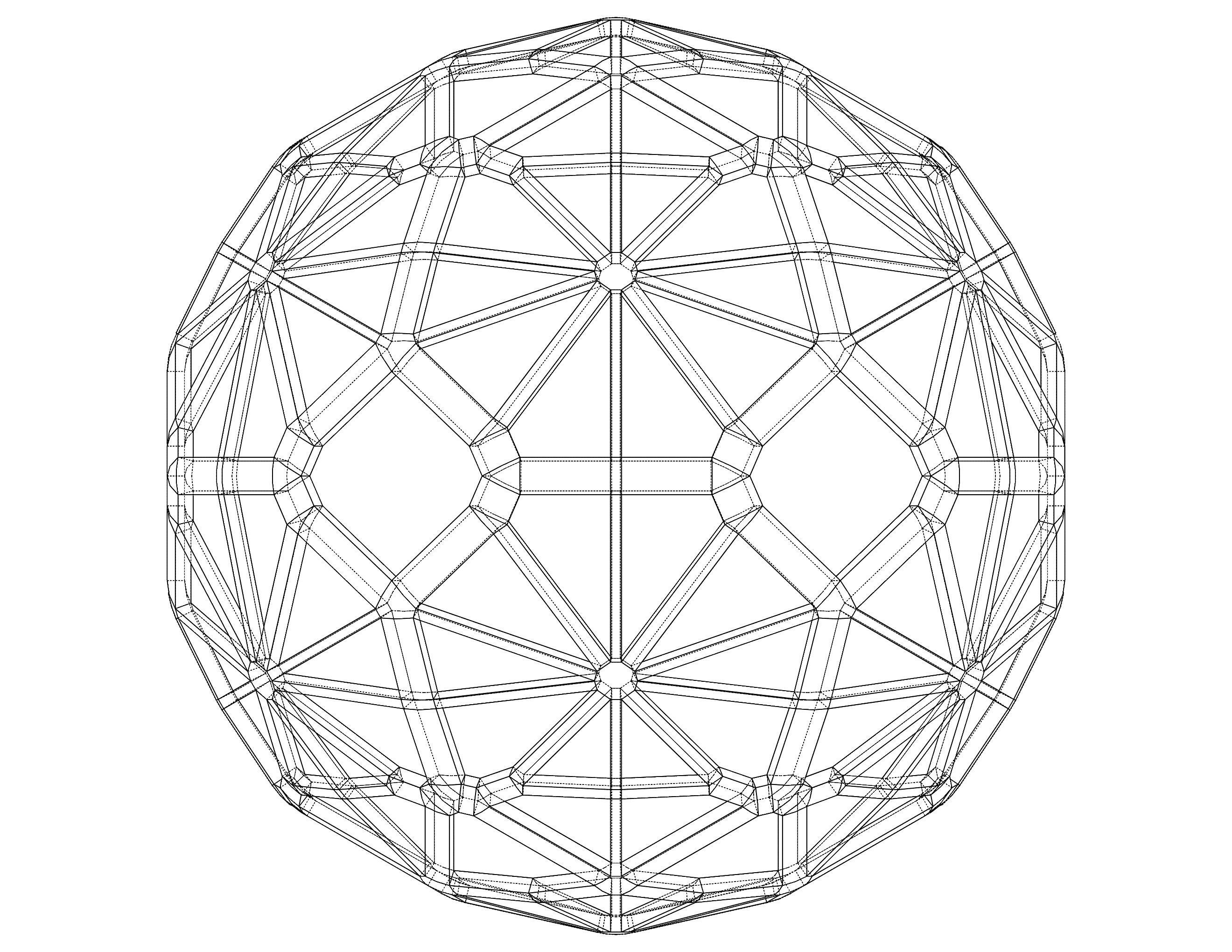 Wireframe Shape Geometric Faceted Sphere 3D print model_15