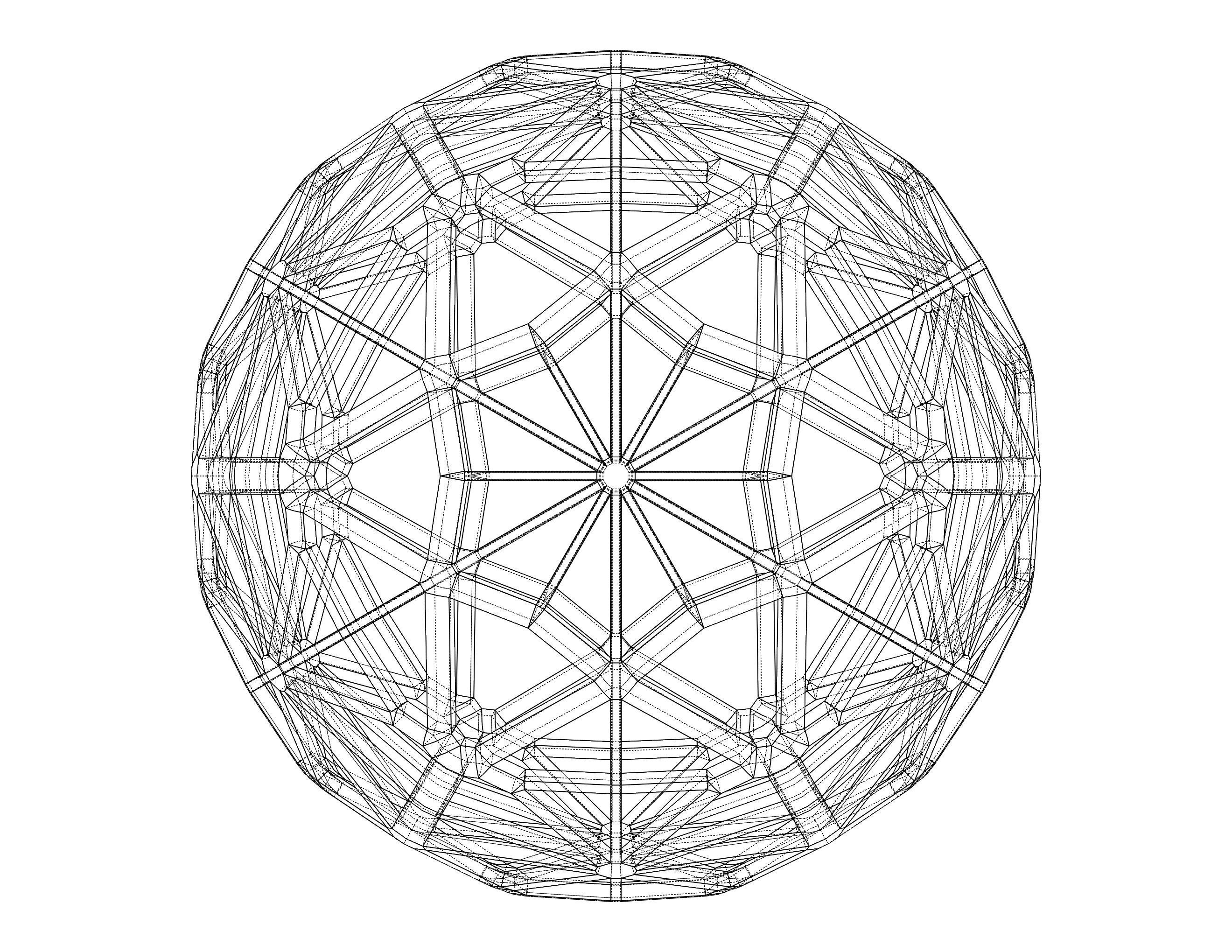 Wireframe Shape Geometric Faceted Sphere 3D print model_23