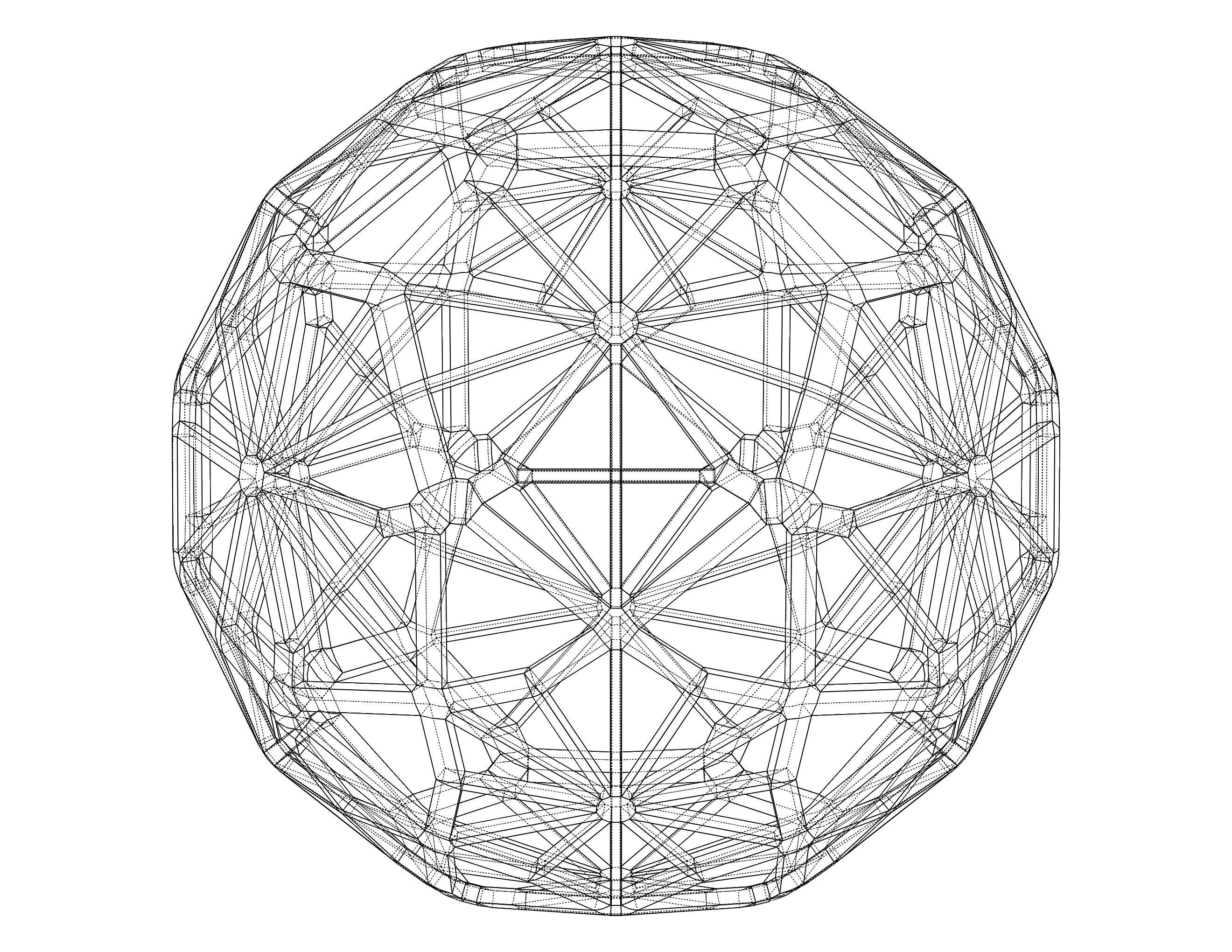 Wireframe Shape Geometric Faceted Sphere 3D print model_19