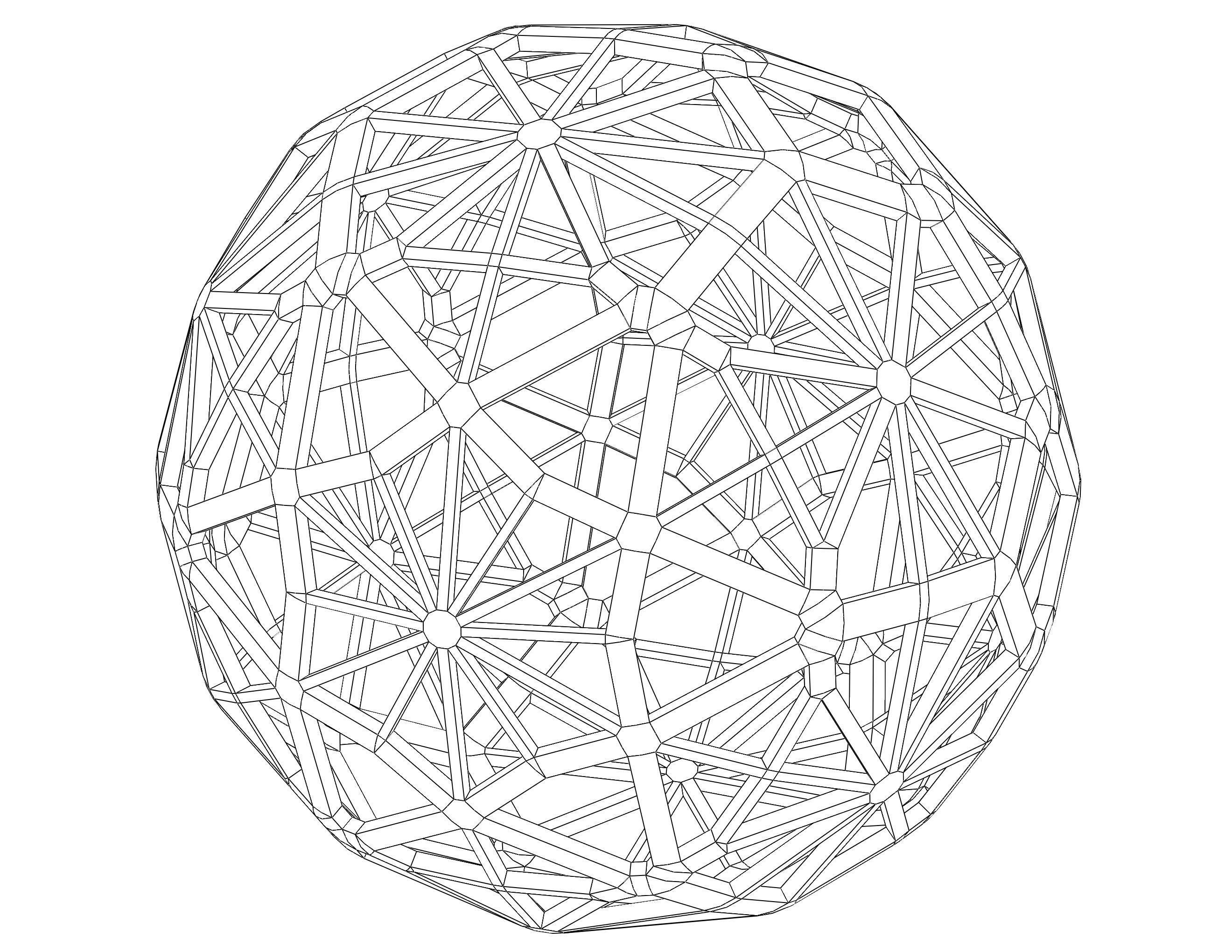 Wireframe Shape Geometric Faceted Sphere 3D print model_2