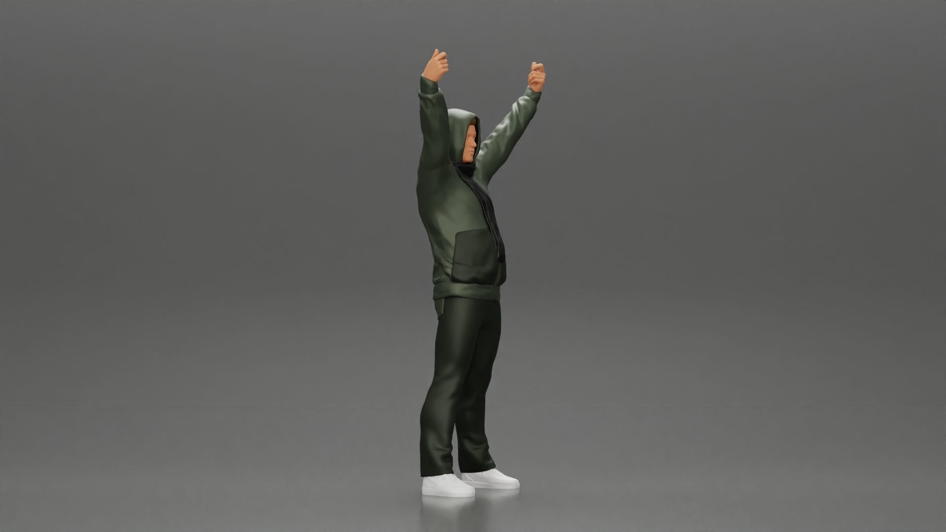 Man in a hoodie and scarf is holding a banner 3D print model_3