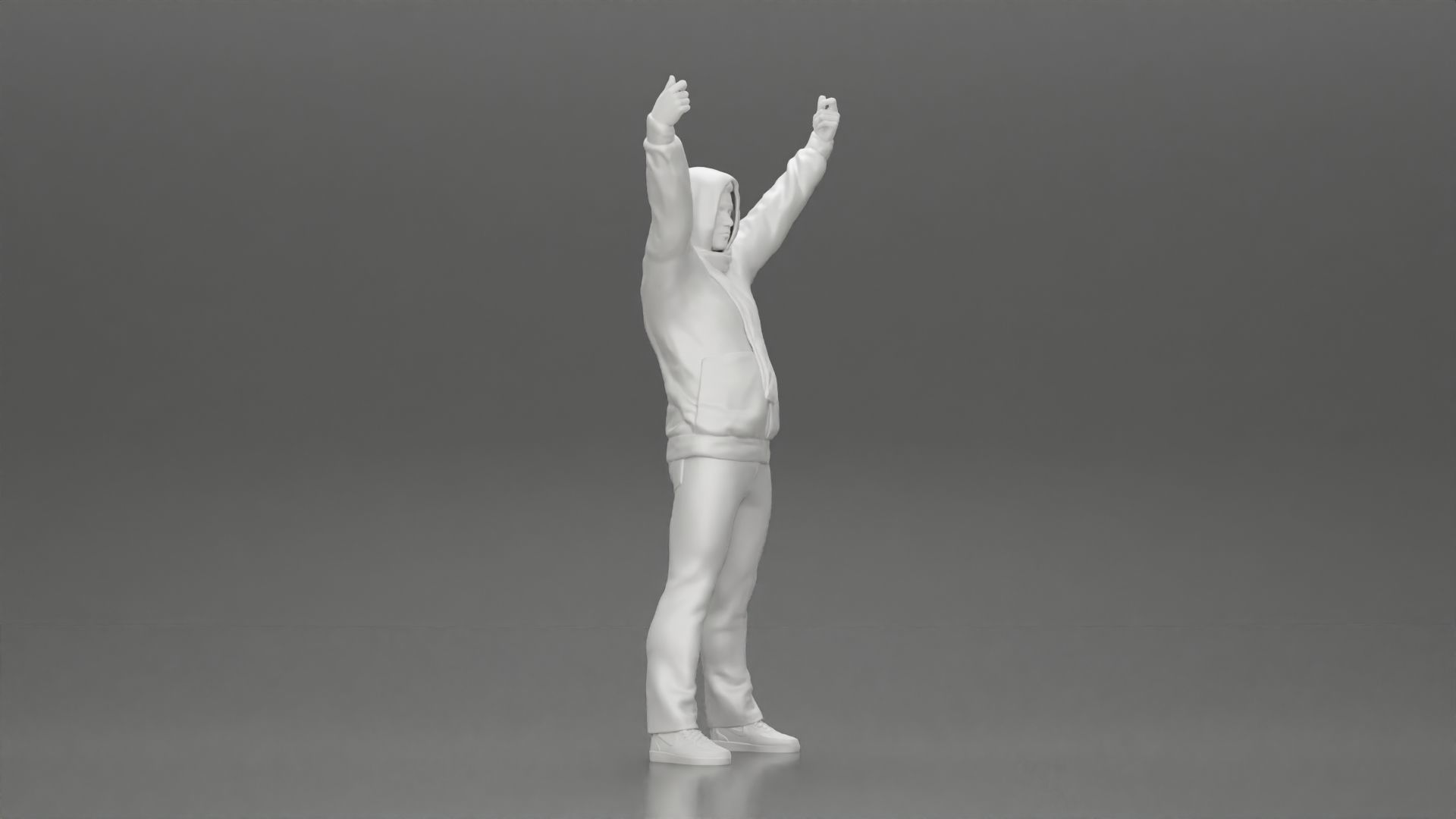 Man in a hoodie and scarf is holding a banner 3D print model_19