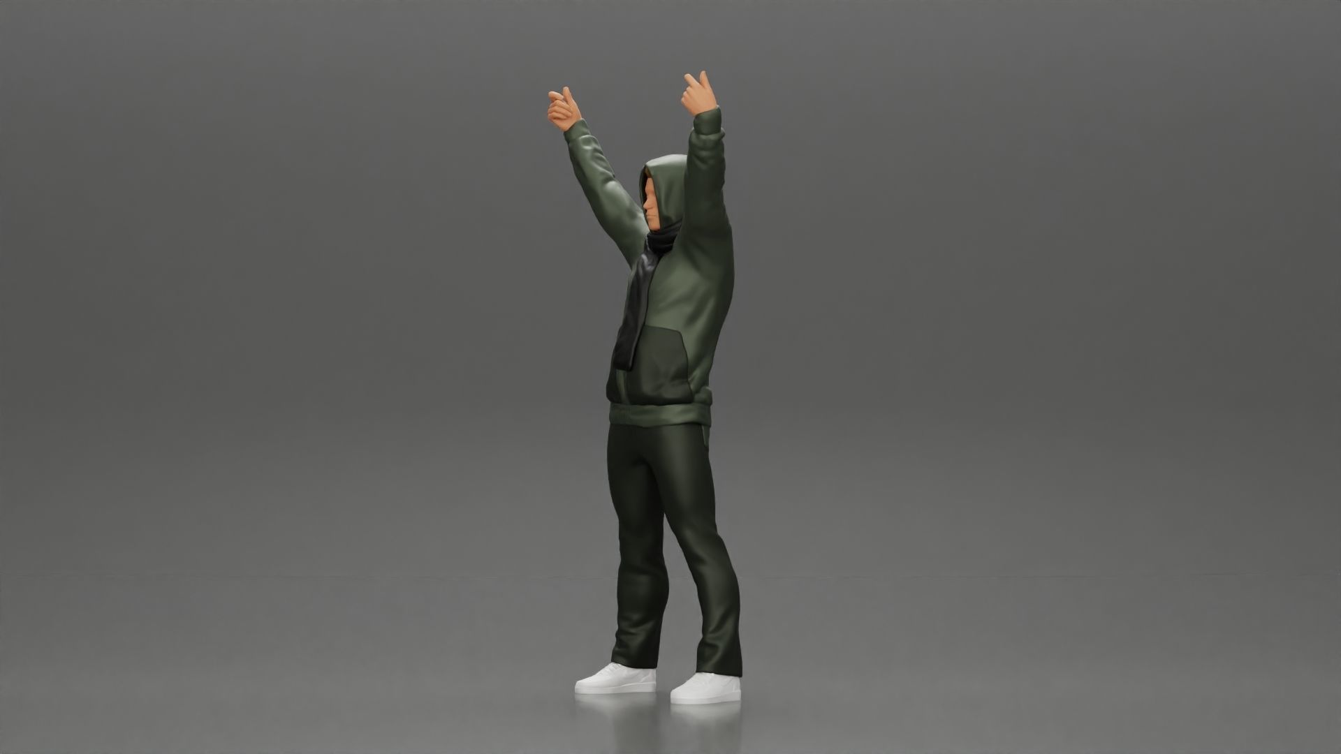 Man in a hoodie and scarf is holding a banner 3D print model_11