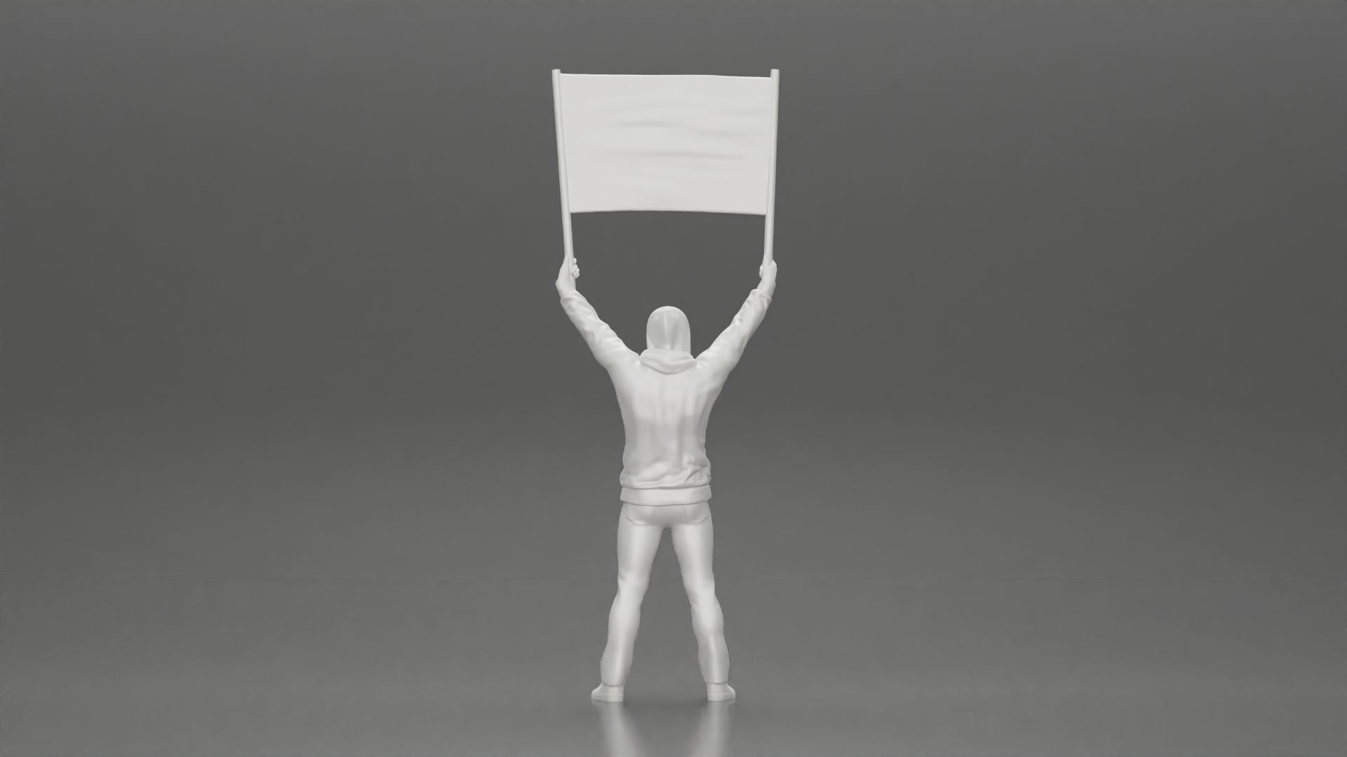 Man in a hoodie and scarf is holding a banner 3D print model_15