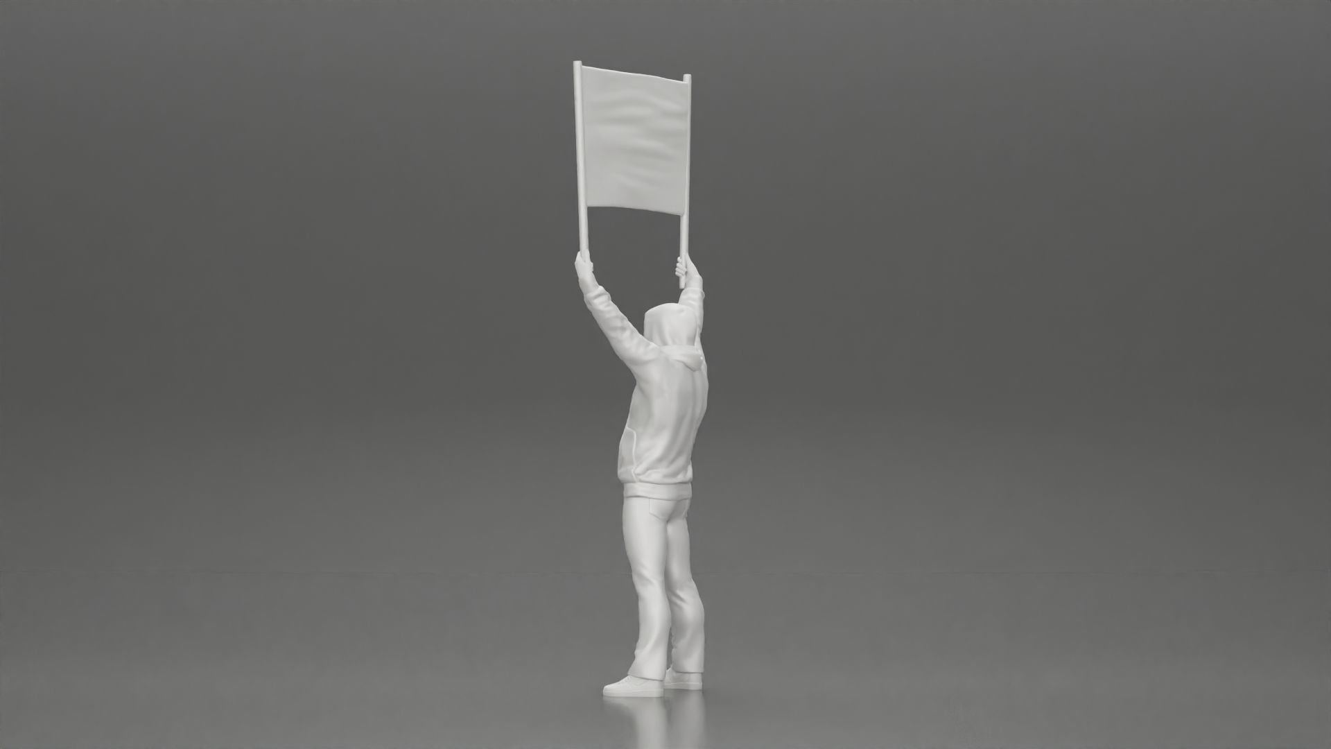 Man in a hoodie and scarf is holding a banner 3D print model_16