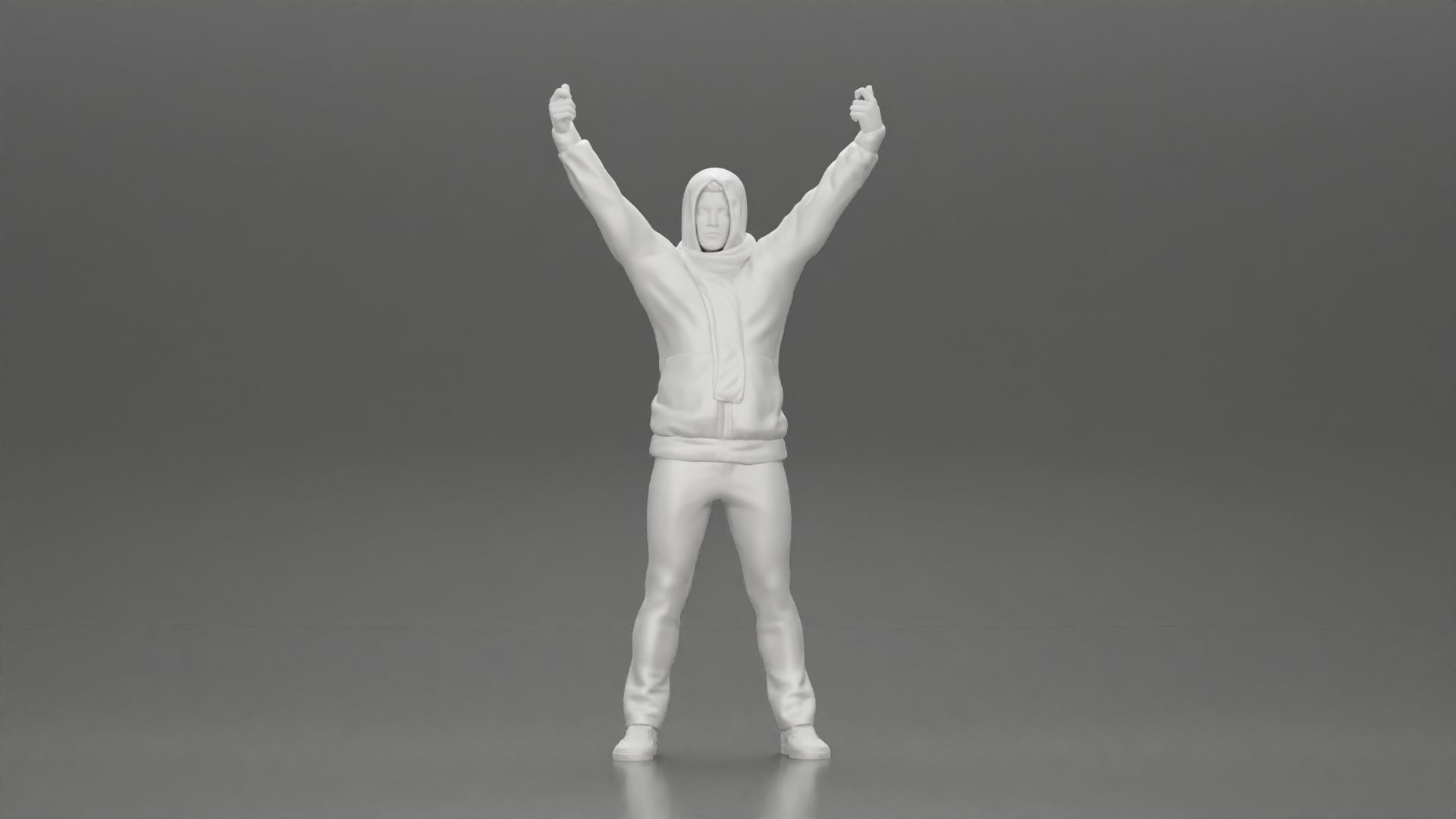 Man in a hoodie and scarf is holding a banner 3D print model_18