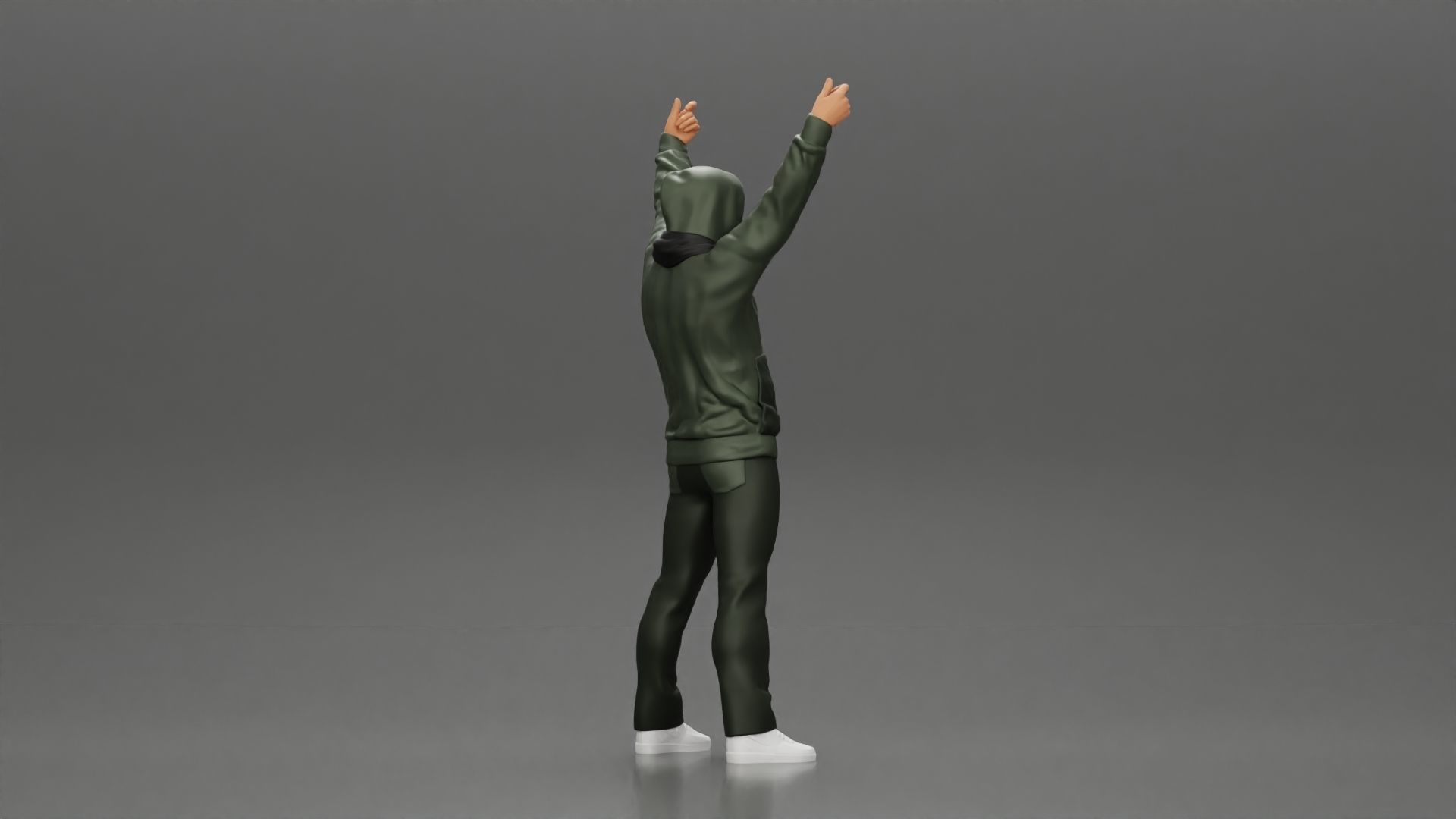 Man in a hoodie and scarf is holding a banner 3D print model_5