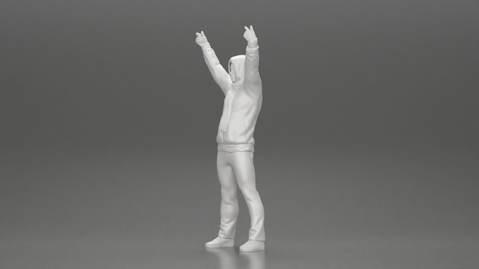 Man in a hoodie and scarf is holding a banner 3D print model_23