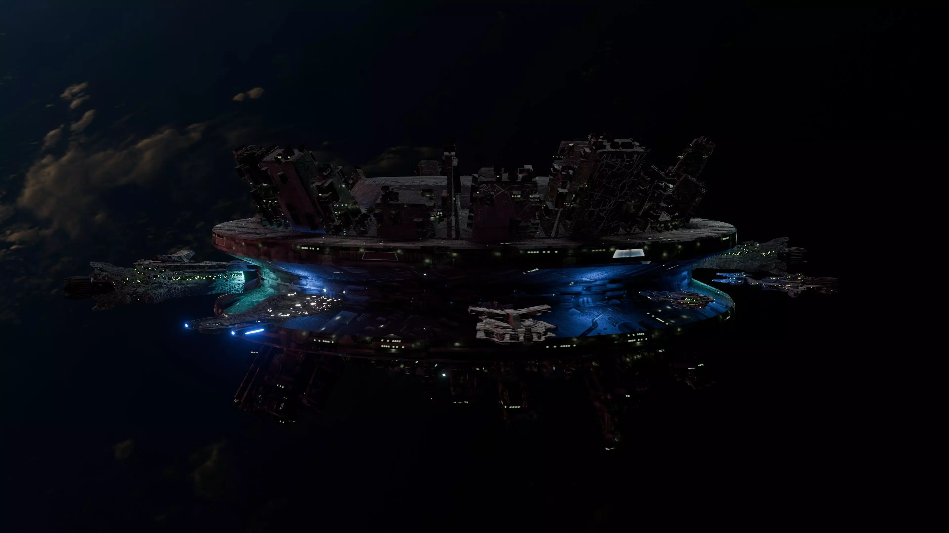 Space Station with ships Low-poly 3D model_2