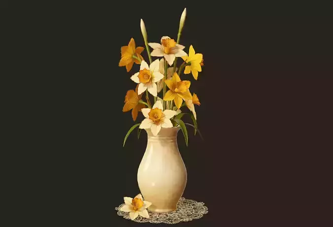Daffodils Narcissus Flower - PBR Game Ready
