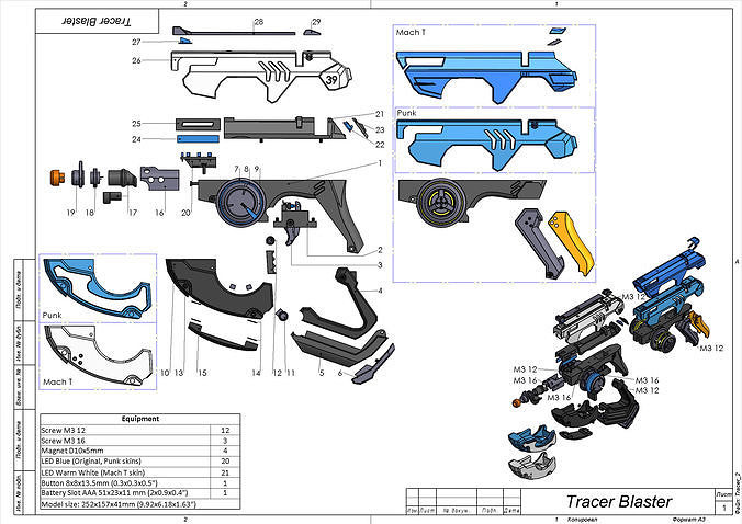 Tracer Blaster Mach T Skin - Overwatch - STL CAD Personal Use 3D print model