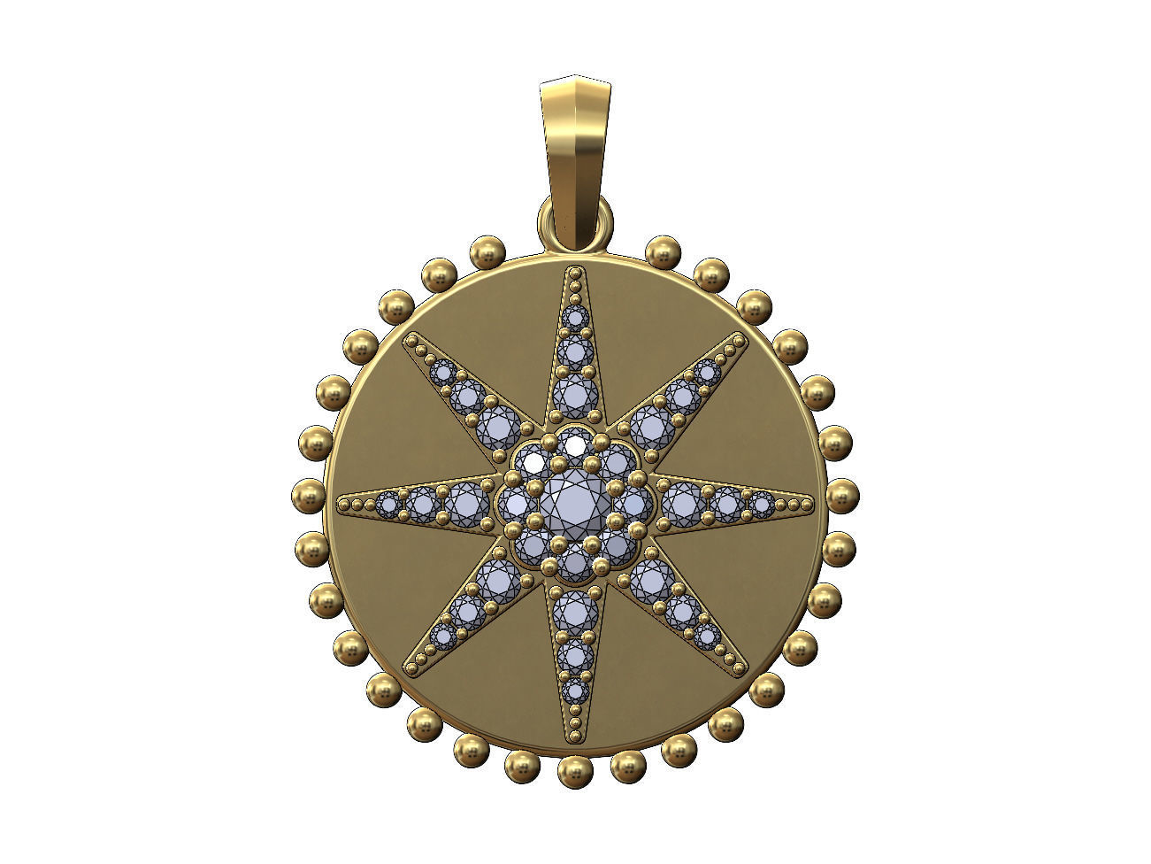 Beaded 8point star diamond cluster pendant and charm 3D print model_1