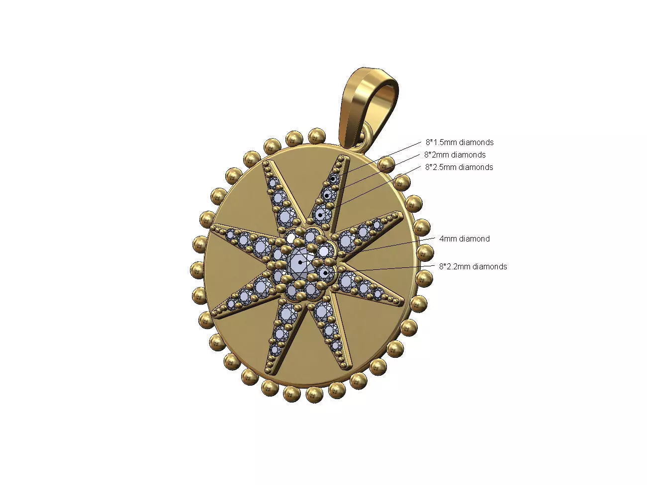 Beaded 8point star diamond cluster pendant and charm 3D print model_0