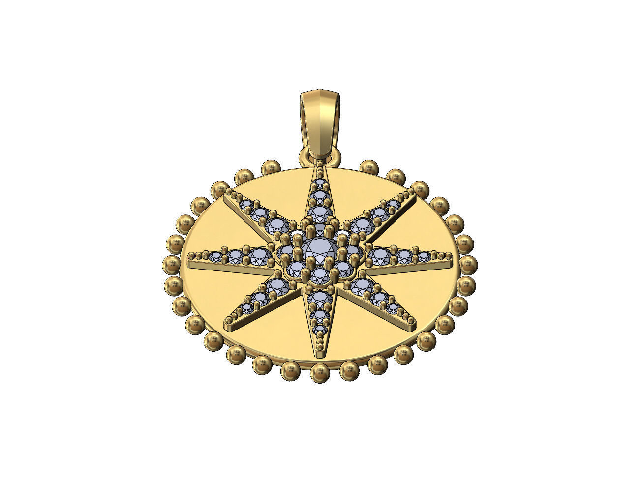Beaded 8point star diamond cluster pendant and charm 3D print model_3