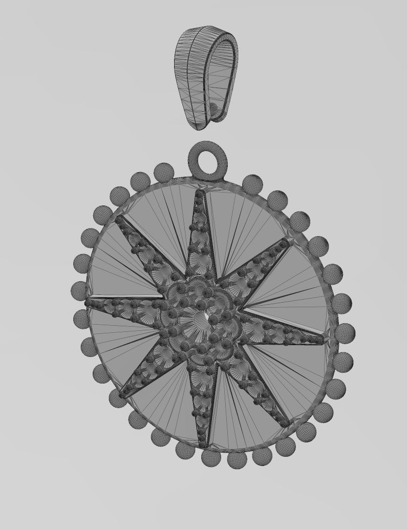 Beaded 8point star diamond cluster pendant and charm 3D print model_13