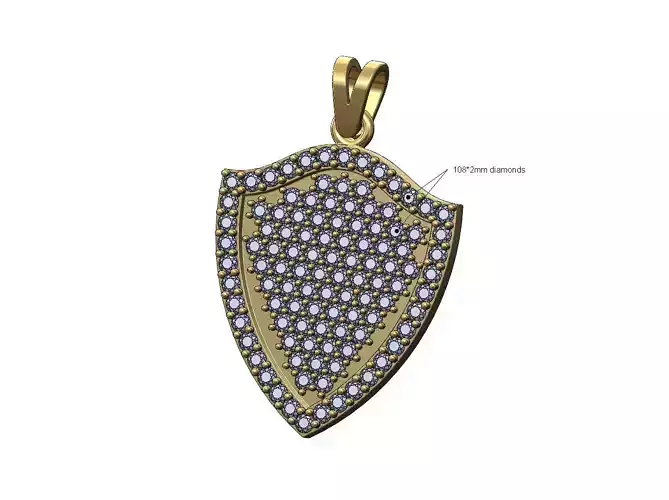 Iced diamond shield pendant with bail