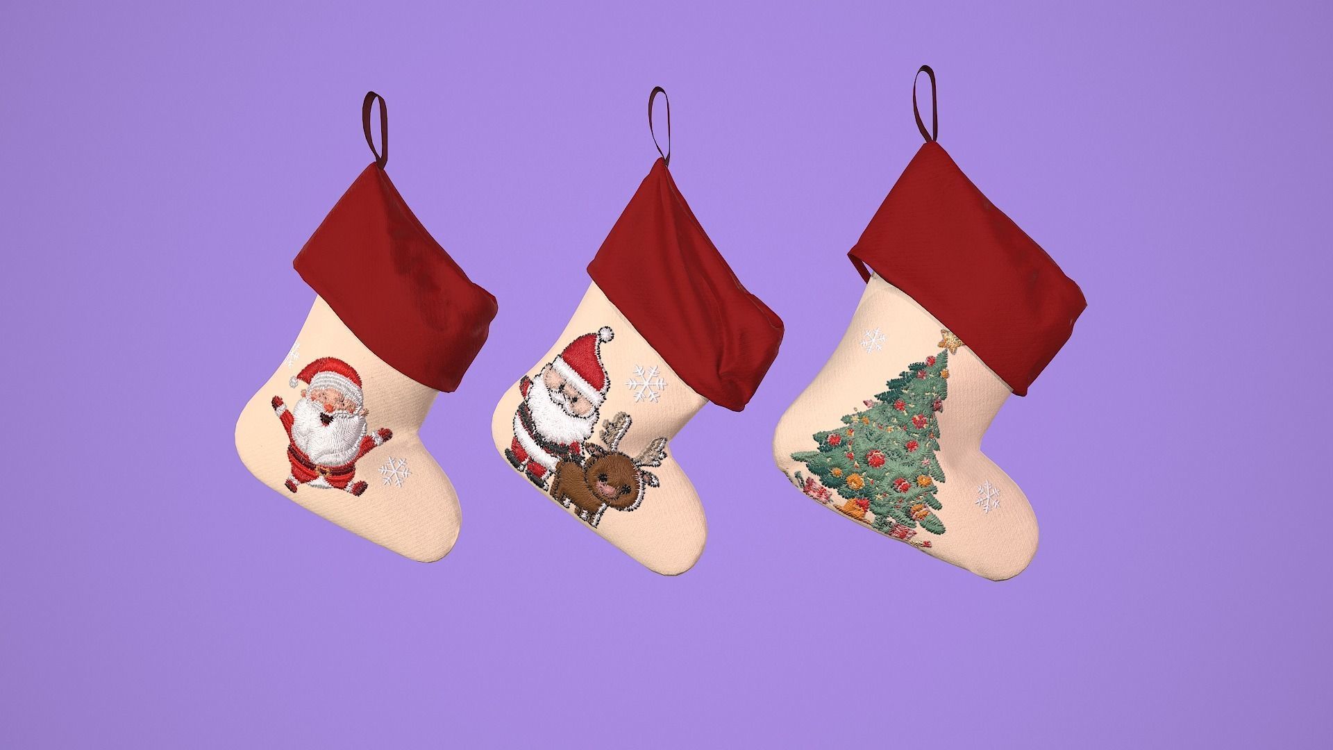 Christmas Socks 3 styles wrinkle and 9 texture 3D model_10