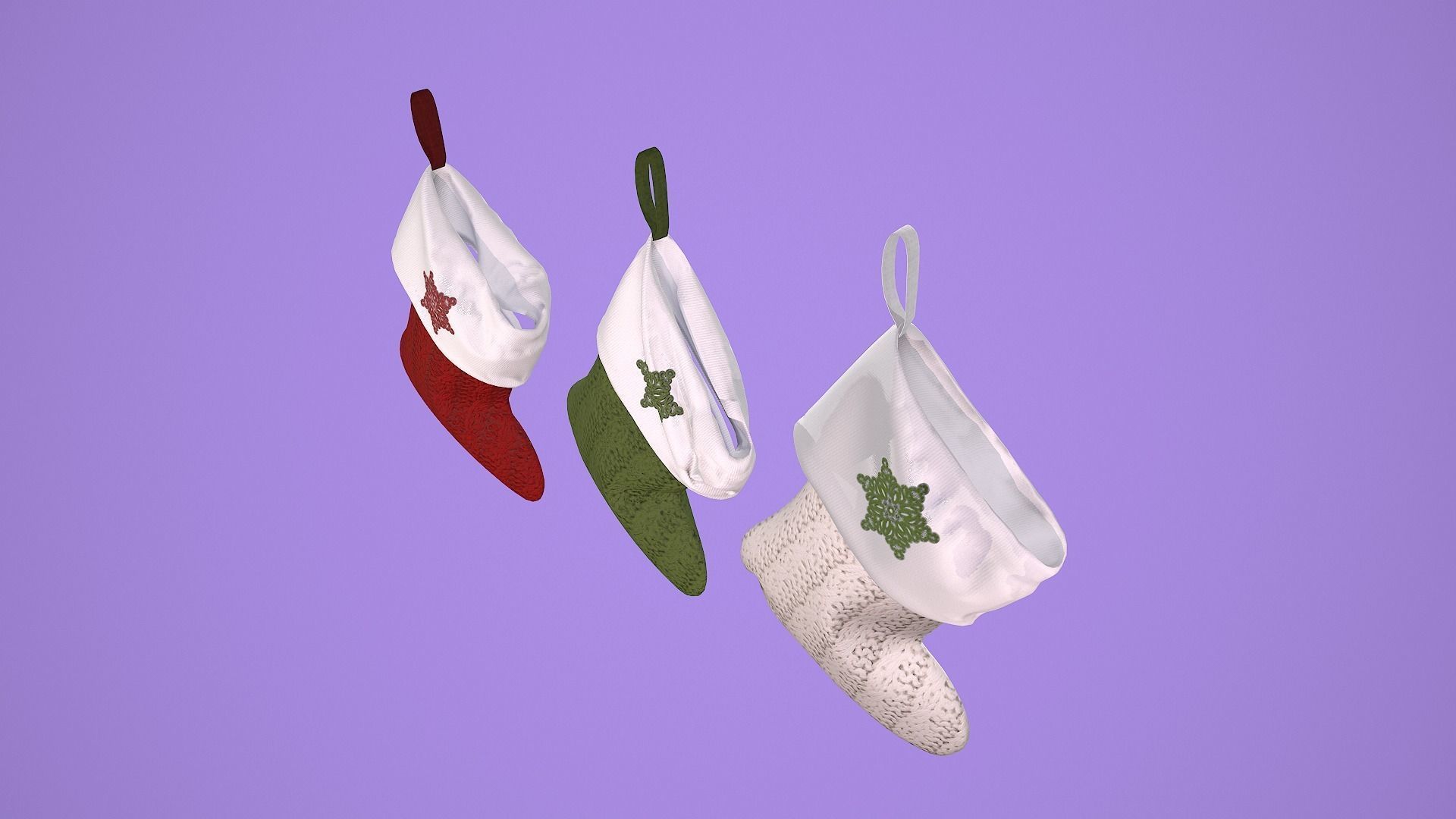 Christmas Socks 3 styles wrinkle and 9 texture 3D model_9