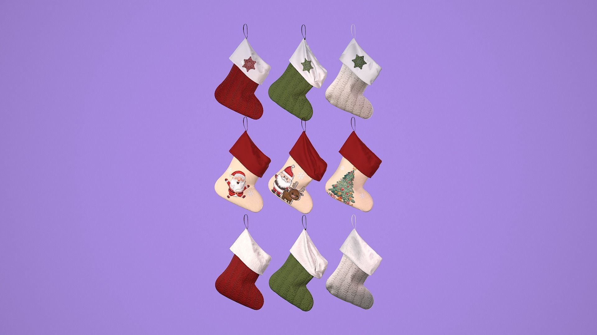 Christmas Socks 3 styles wrinkle and 9 texture 3D model_4