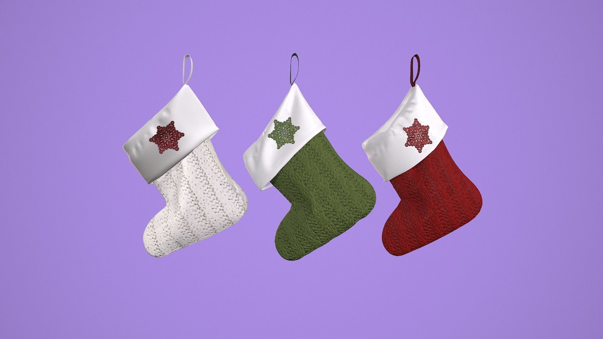 Christmas Socks 3 styles wrinkle and 9 texture 3D model_8
