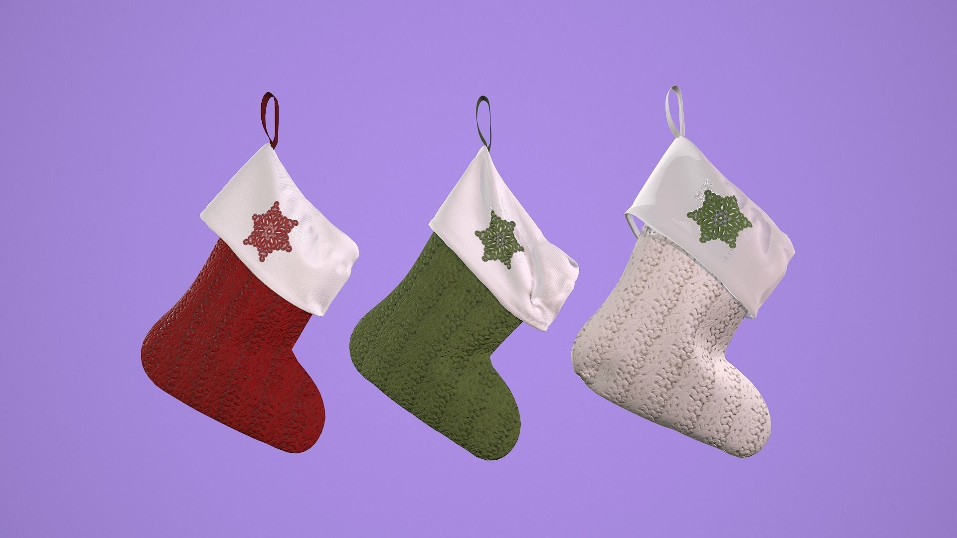 Christmas Socks 3 styles wrinkle and 9 texture 3D model_7