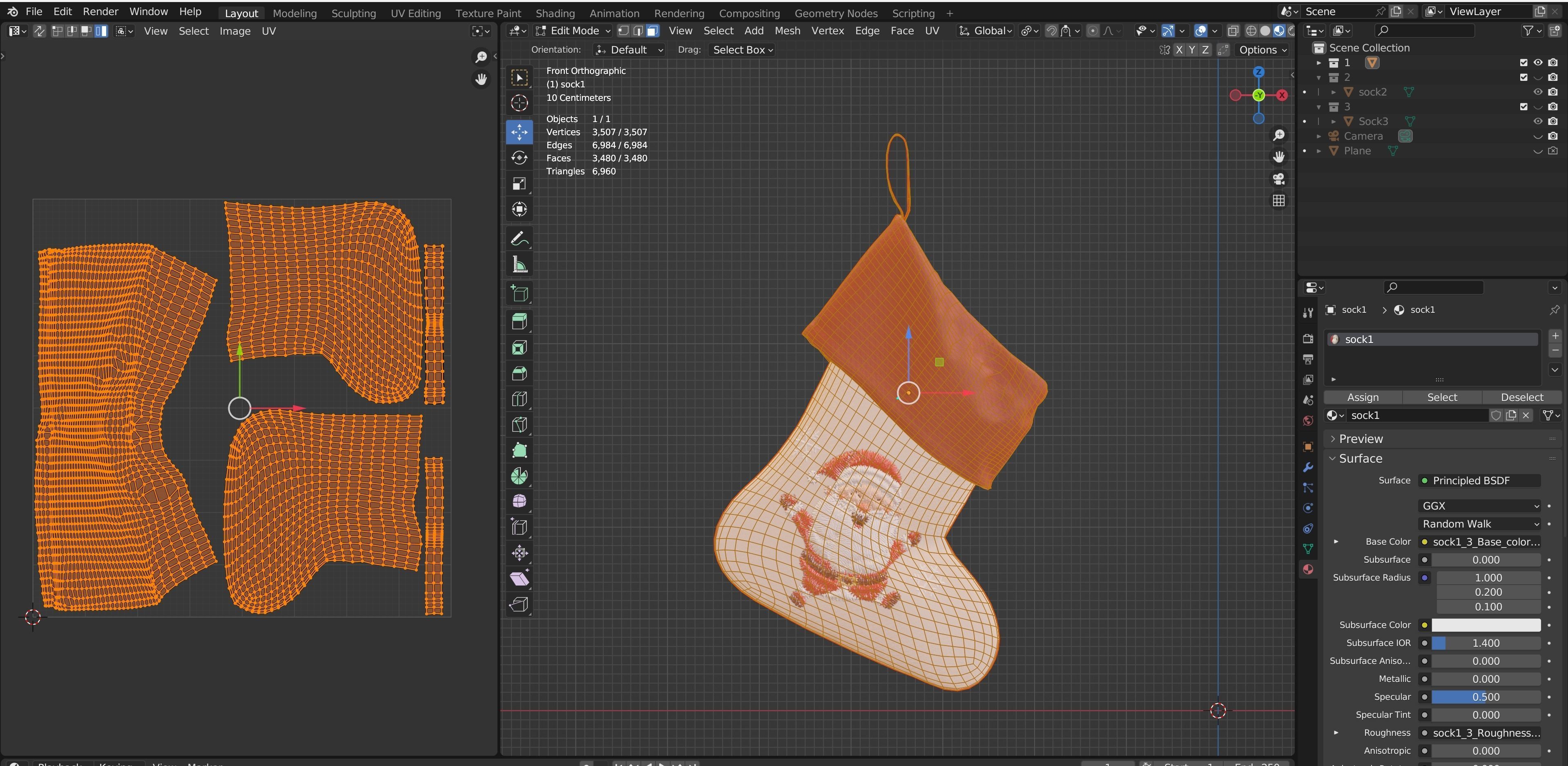Christmas Socks 3 styles wrinkle and 9 texture 3D model_19