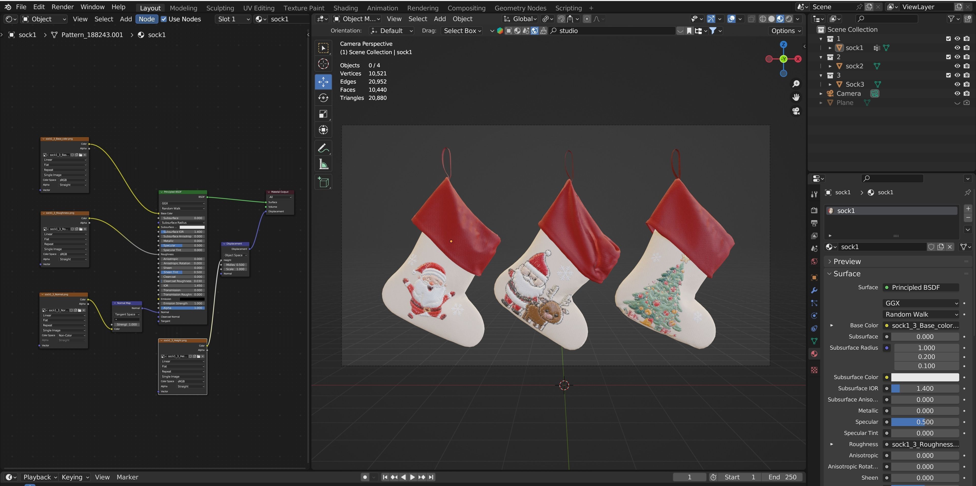 Christmas Socks 3 styles wrinkle and 9 texture 3D model_18