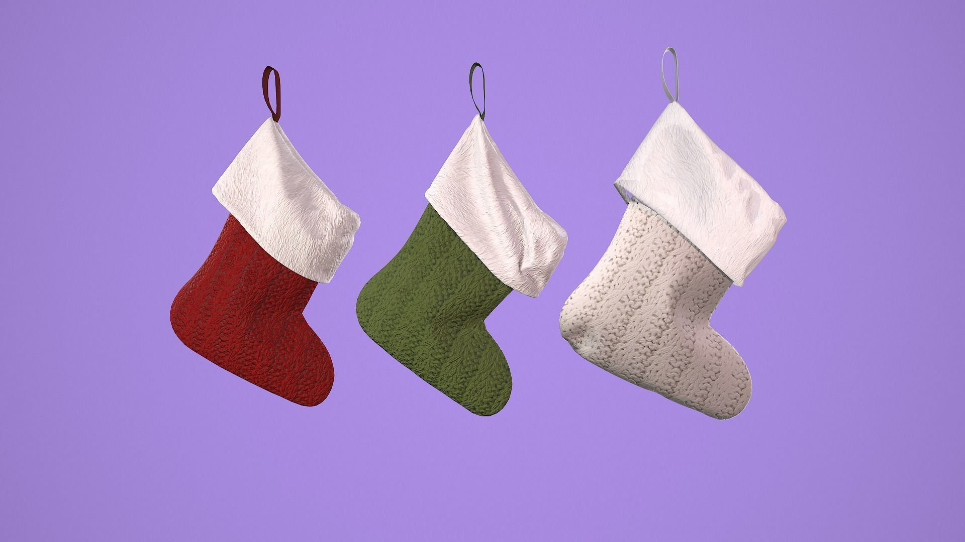 Christmas Socks 3 styles wrinkle and 9 texture 3D model_5