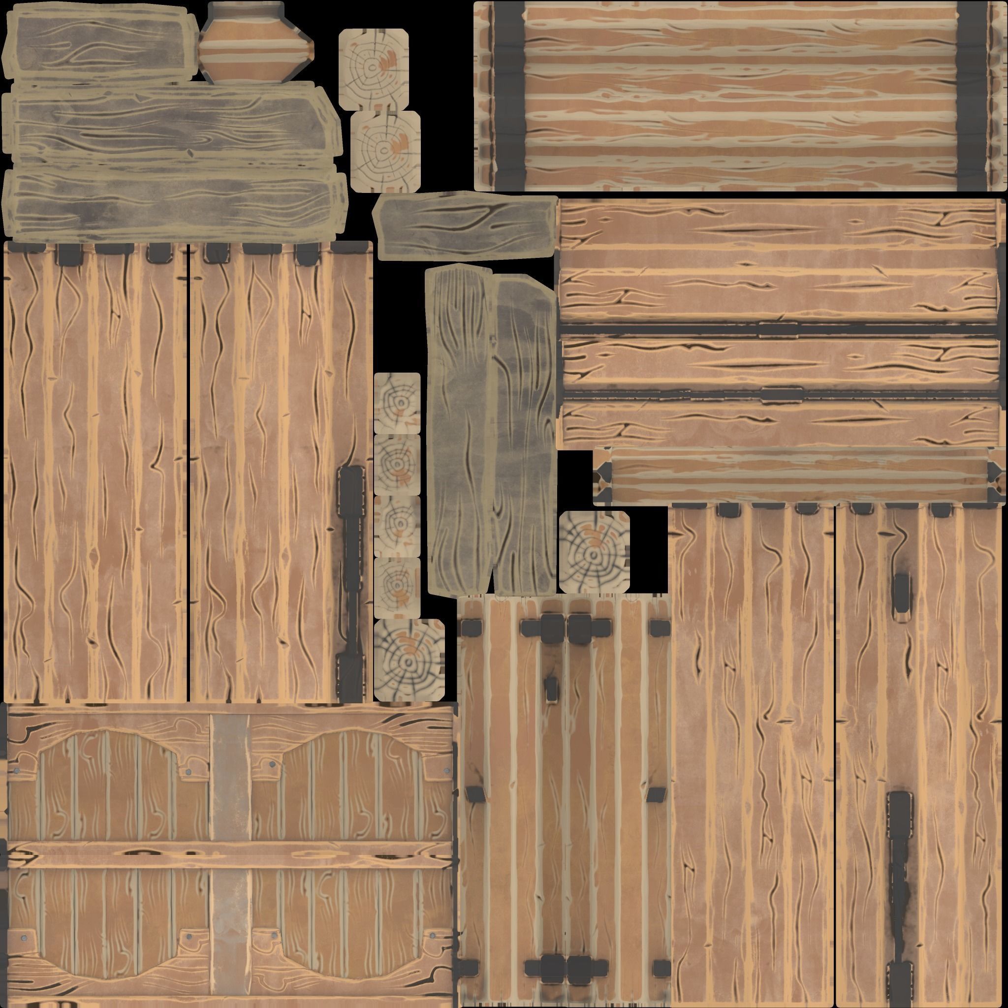 Wooden bench Stylized Low-poly 3D model_4