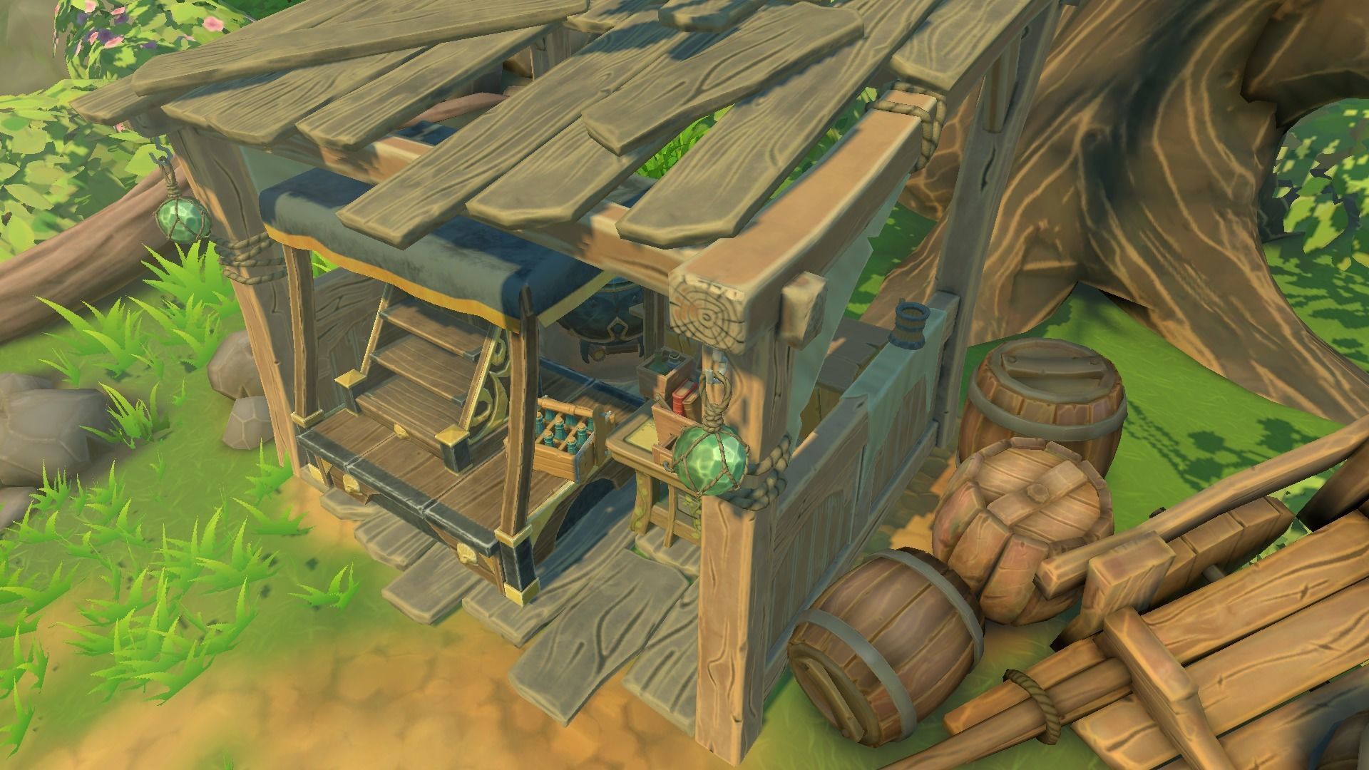 Wooden bench Stylized Low-poly 3D model_8