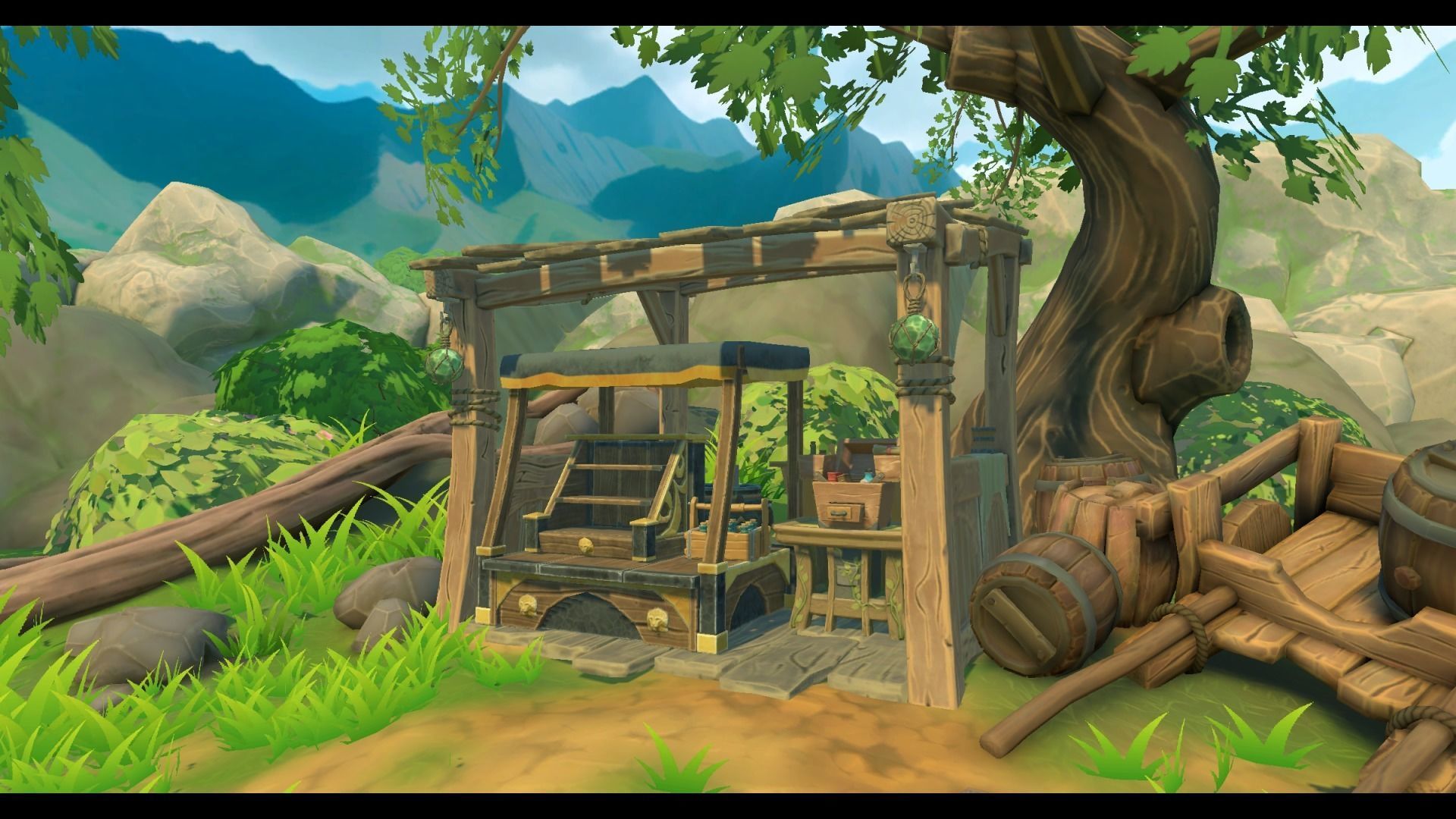 Wooden bench Stylized Low-poly 3D model_6