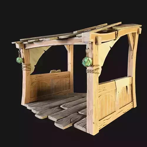 Wooden bench Stylized Low-poly 3D model