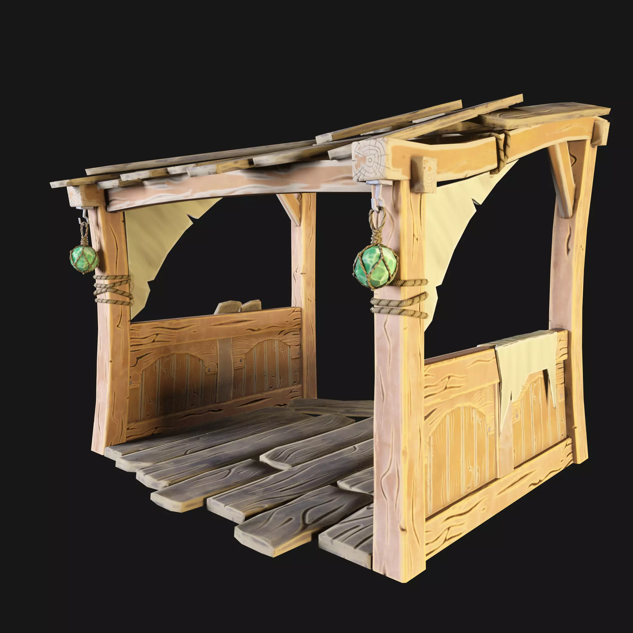 Wooden bench Stylized Low-poly 3D model_0