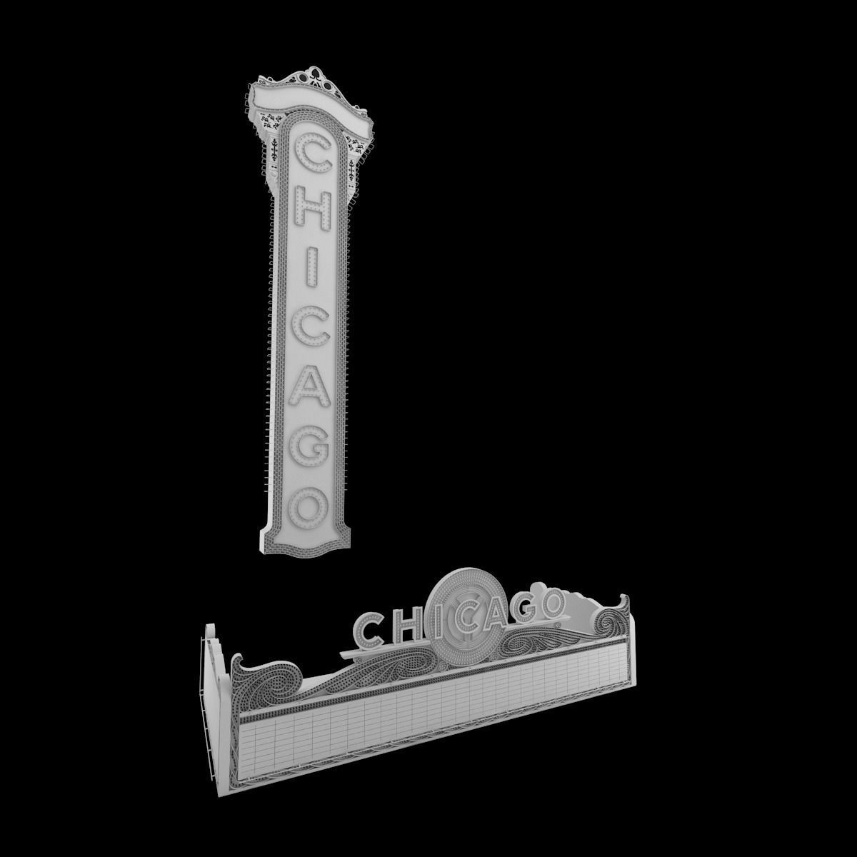 Chicago Theater Entrance Sign 3D model_7