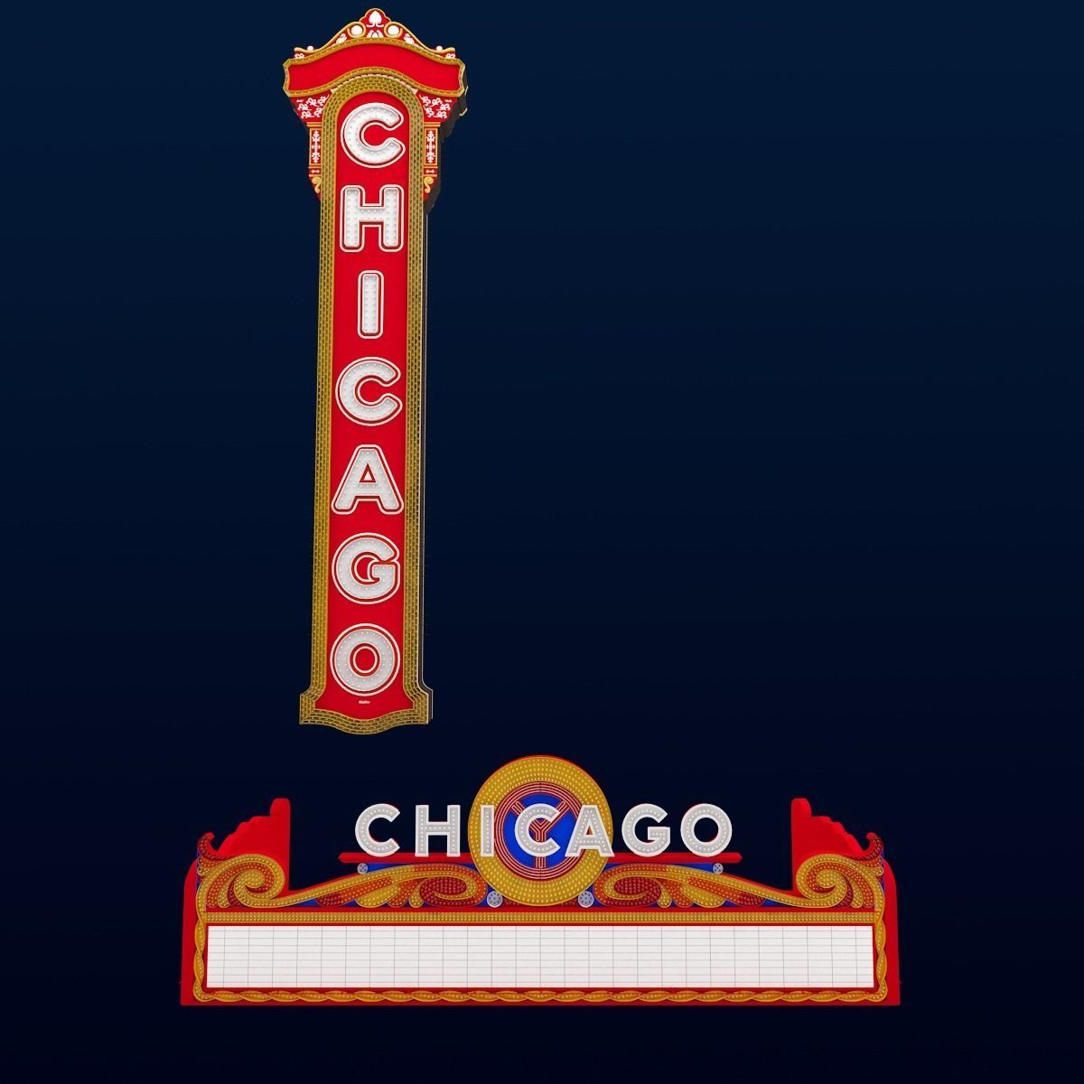 Chicago Theater Entrance Sign 3D model_1