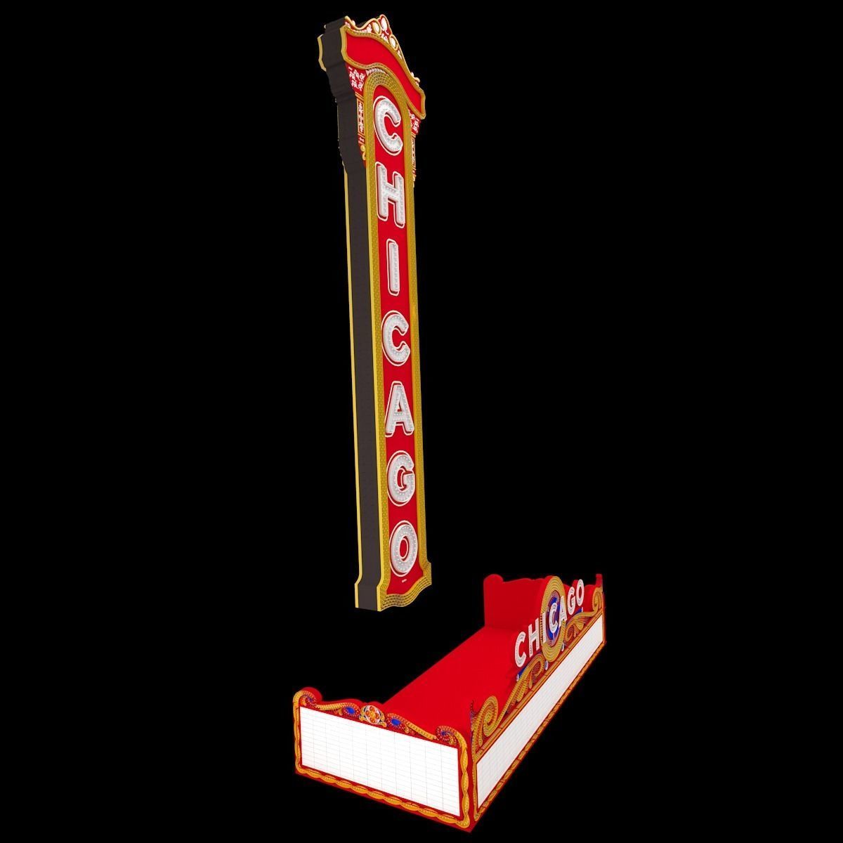 Chicago Theater Entrance Sign 3D model_3