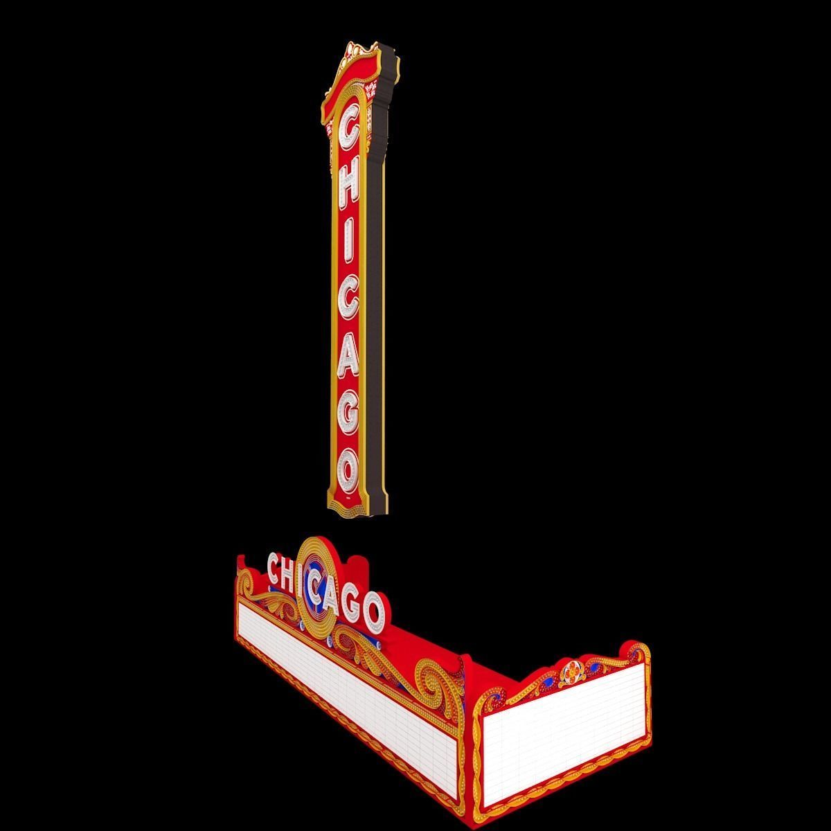 Chicago Theater Entrance Sign 3D model_2