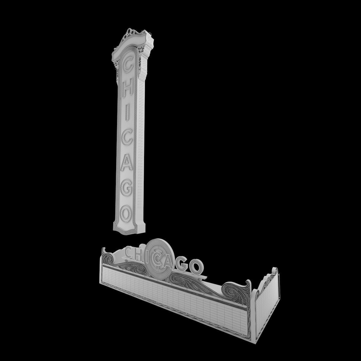 Chicago Theater Entrance Sign 3D model_13