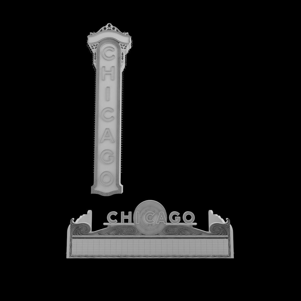 Chicago Theater Entrance Sign 3D model_6