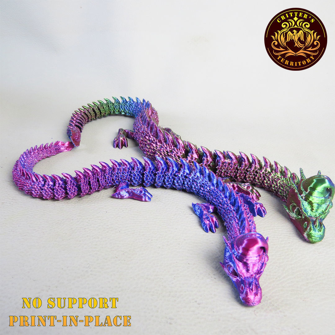 FLEXI CHRISTMAS DRAGON PRINT-IN-PLACE NO-SUPPORT 3D print model_1