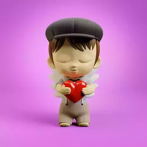Angel boy with a red heart - cute character - Valentines day