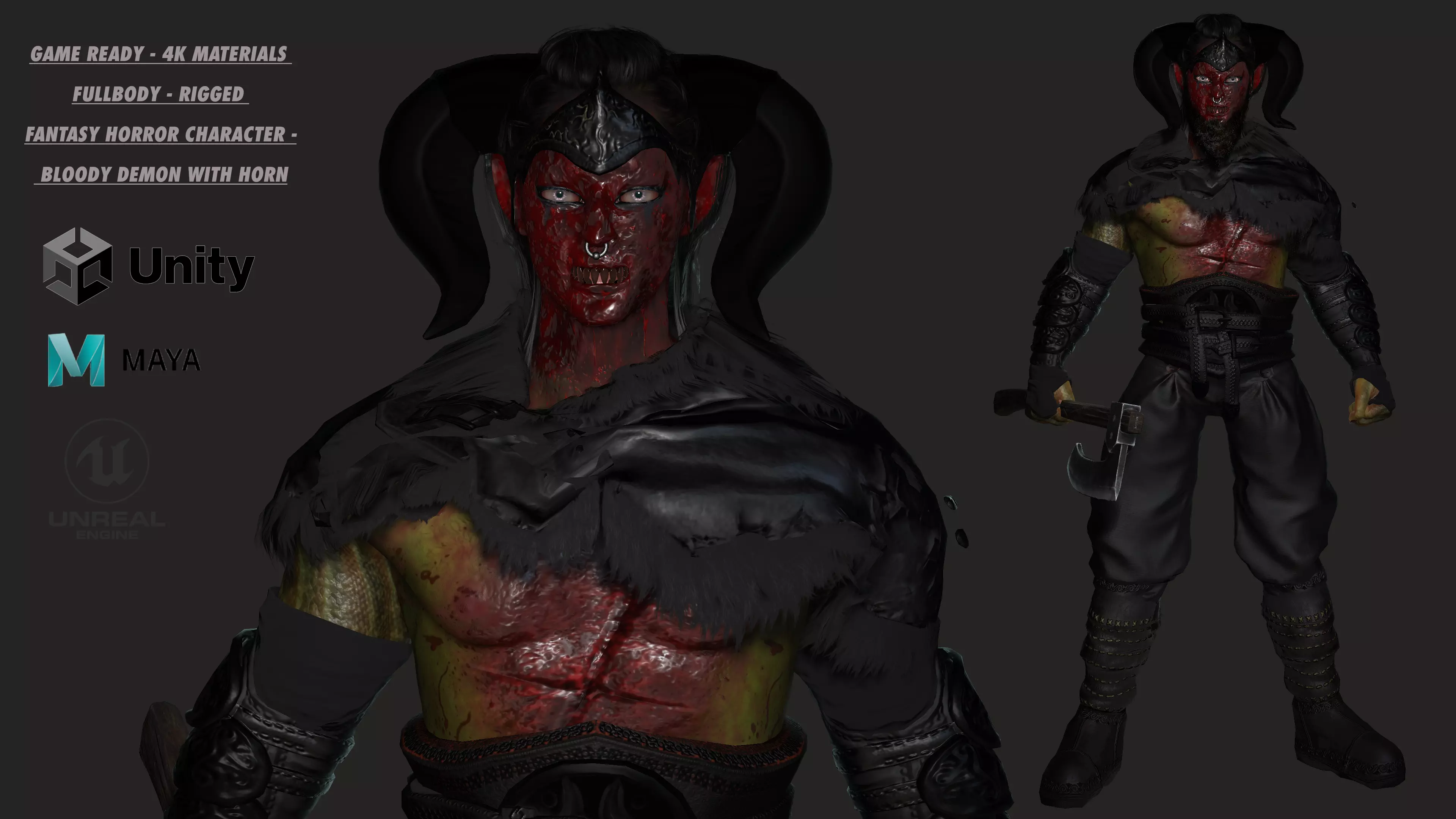 AAA 3D MODEL FANTASY HORROR DEMON CHARACTER - BLOODY DEMON HORN Low-poly 3D model_0
