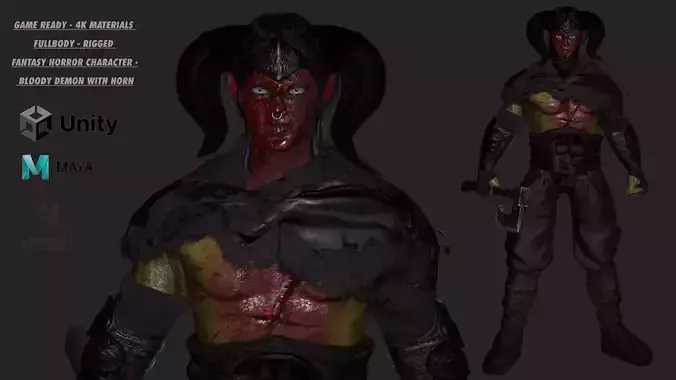 AAA 3D MODEL FANTASY HORROR DEMON CHARACTER - BLOODY DEMON HORN Low-poly 3D model