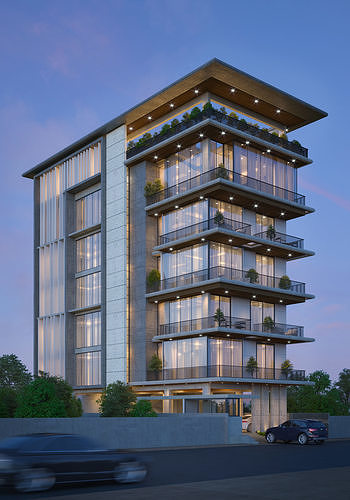 Modern residential building Design Exterior rendering 3D model