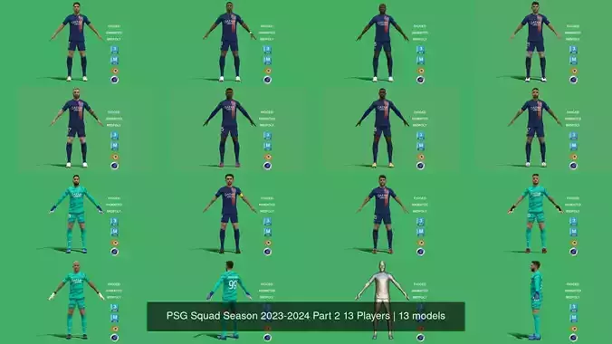 PSG Squad Season 2023-2024 Part 2 13 Players 3D Model Collection