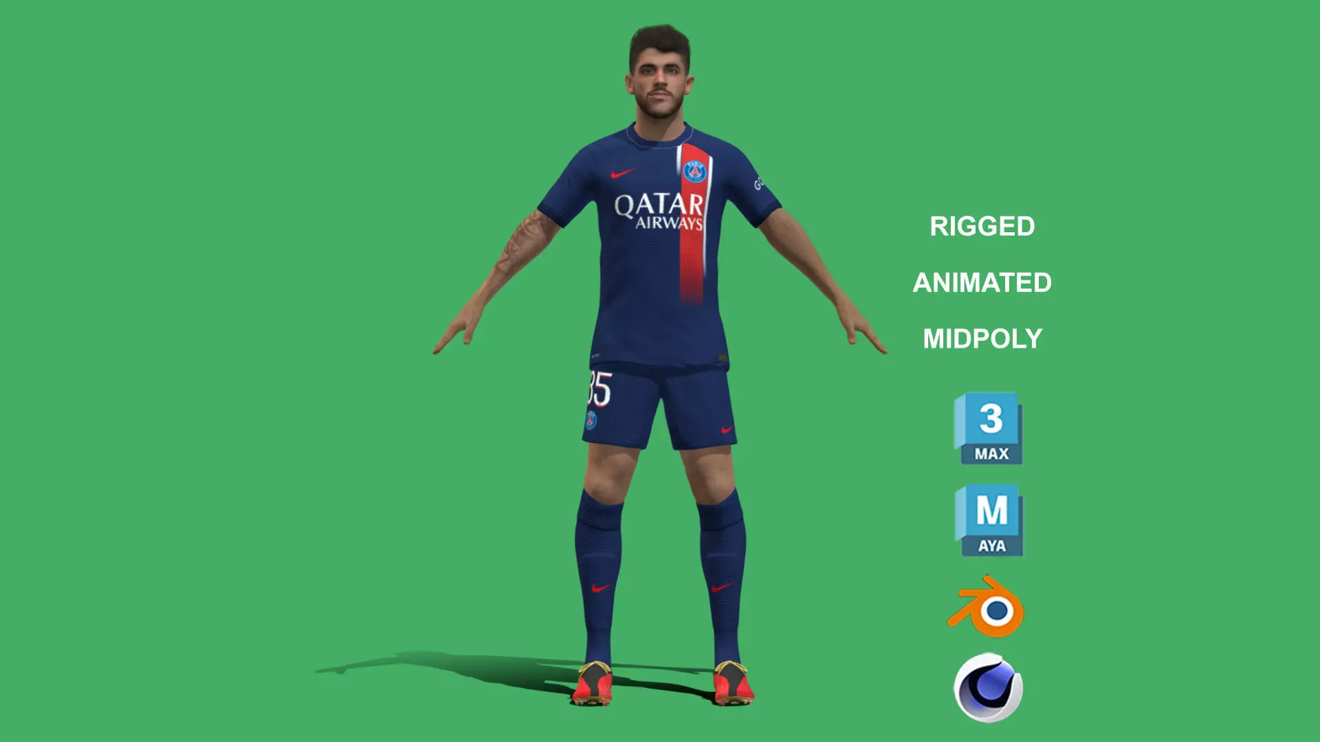 3D Rigged Lucas Beraldo PSG 2024 3D model