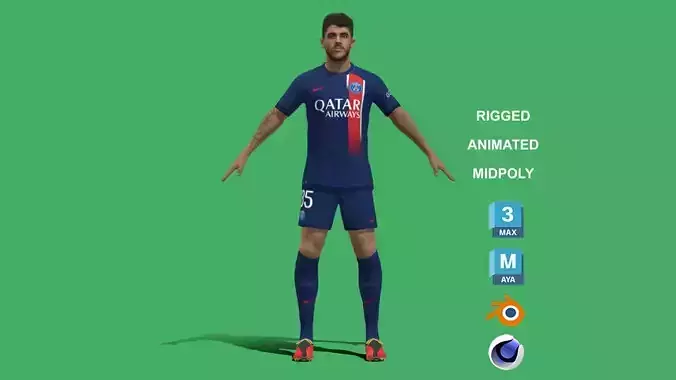 3D Rigged Lucas Beraldo PSG 2024 3D model