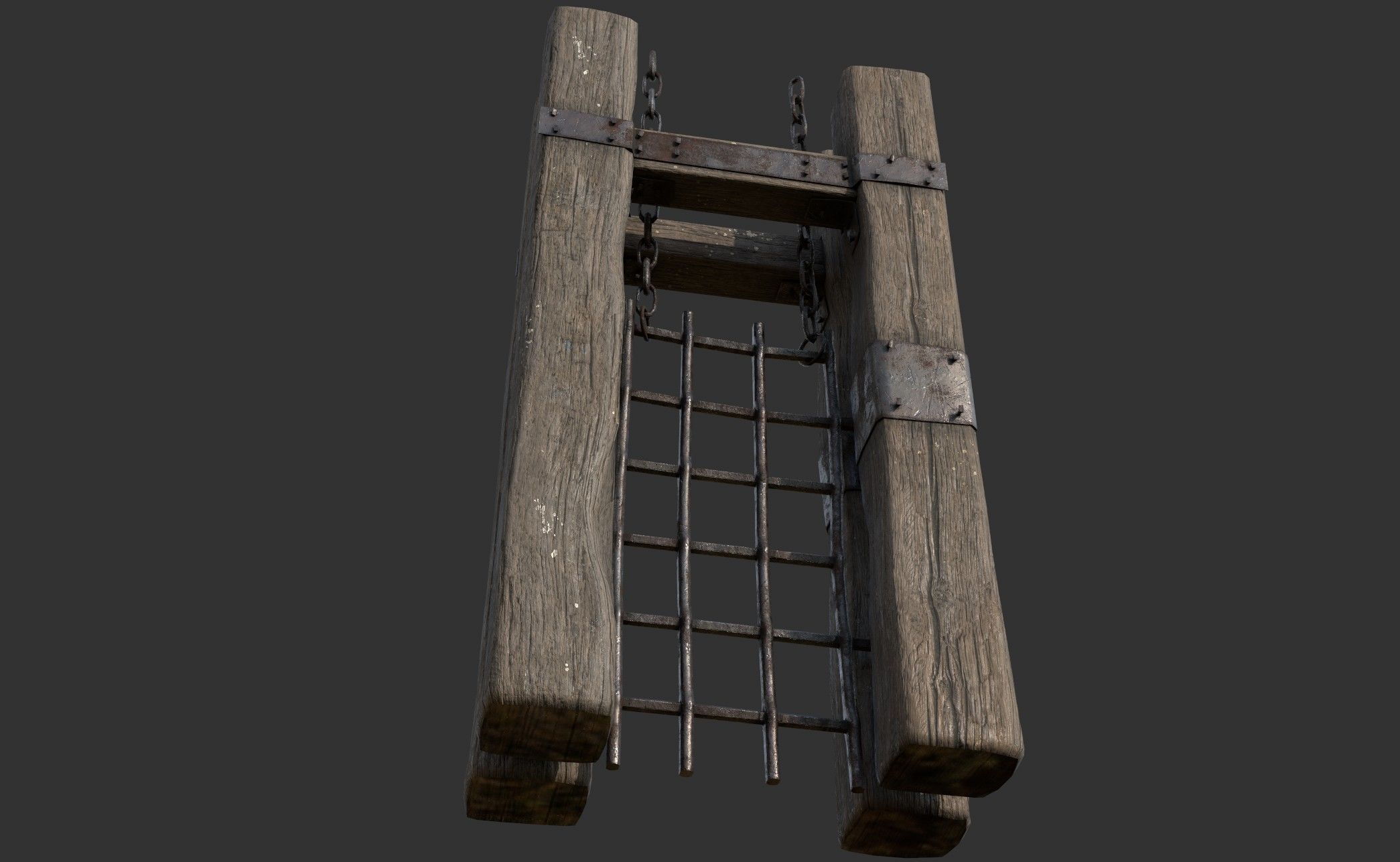 Metal Gate with Wooden Frame Low-poly 3D model_3