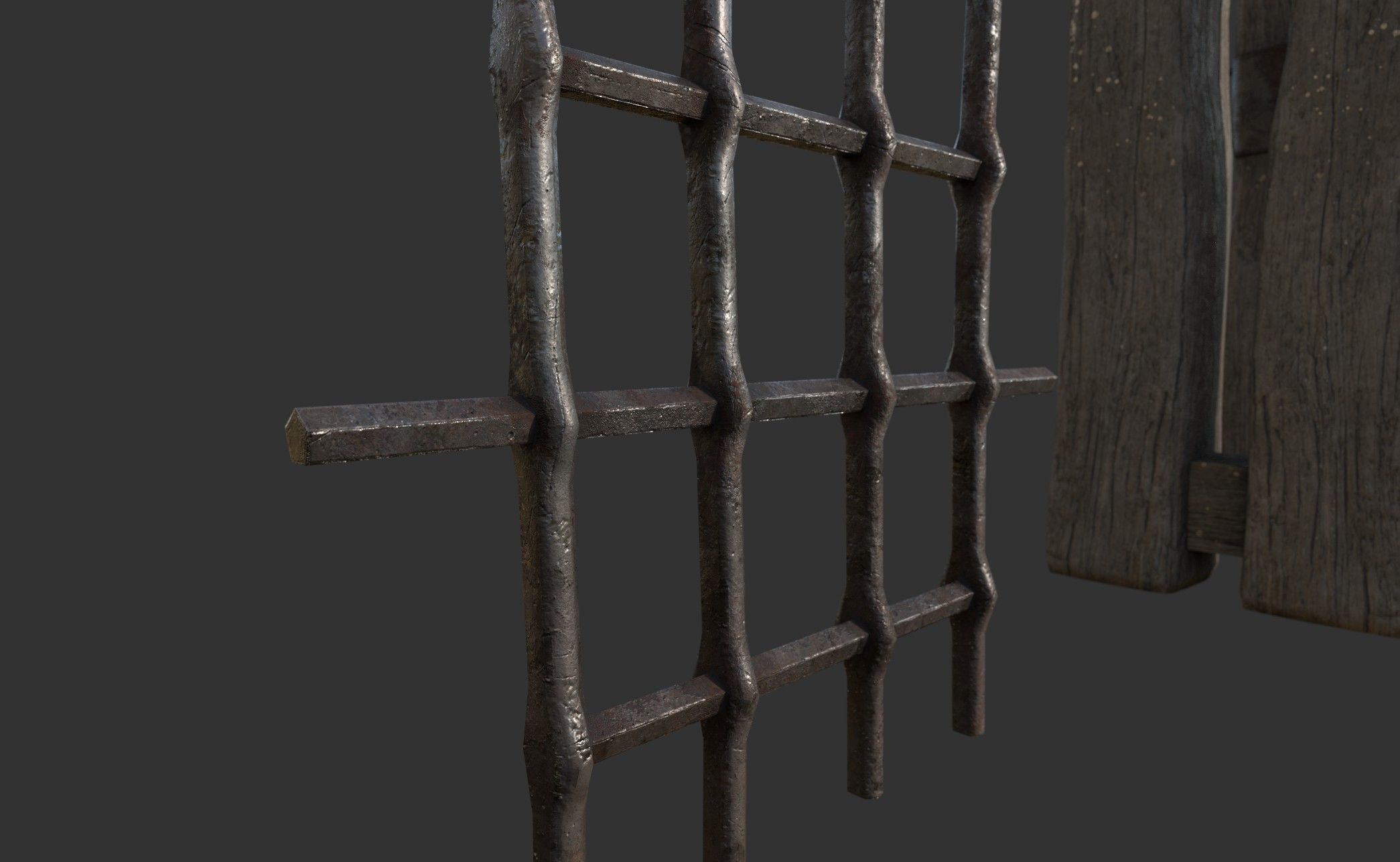 Metal Gate with Wooden Frame Low-poly 3D model_9