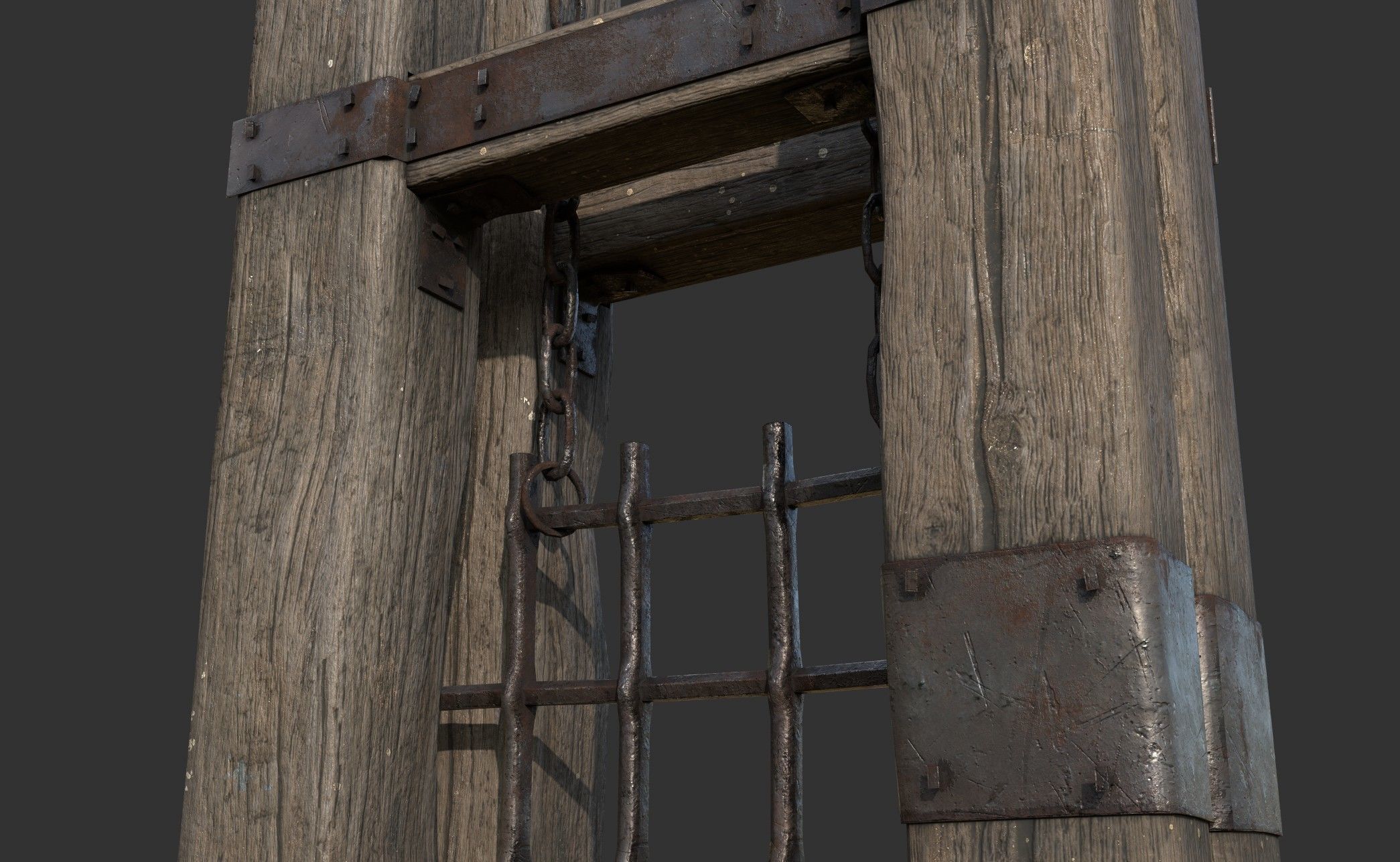 Metal Gate with Wooden Frame Low-poly 3D model_4